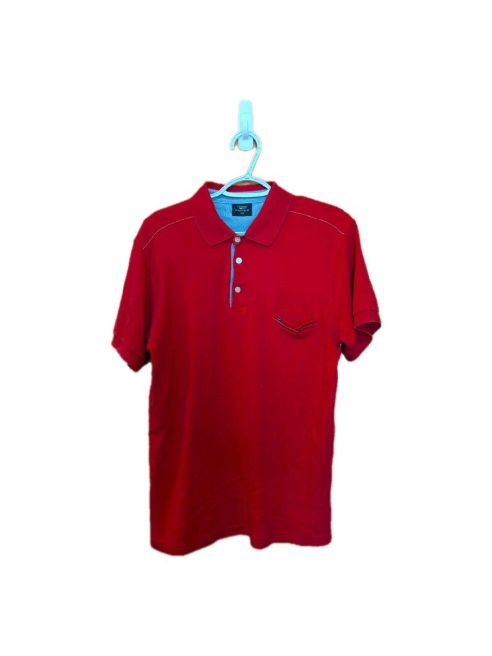 Tommy Hilfiger Shirt Men's XXL Red Short Sleeve Polo Solid Pocketed Cotton